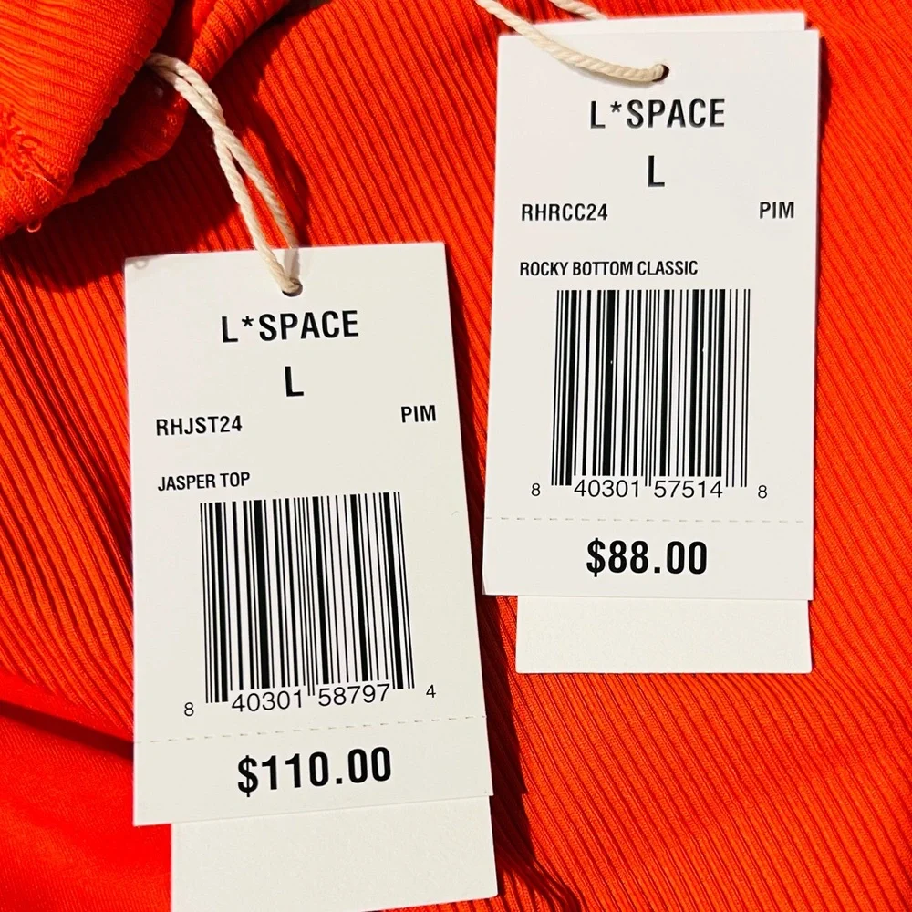 L*SPACE Jasper Top & Rocky Classic Bottoms Bikini Set Pimento Orange Red LARGE - Picture 9 of 12